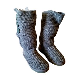 UGG Classic Cardy Tall Button Grey Wool Sweater Knit Winter Boots Size 7